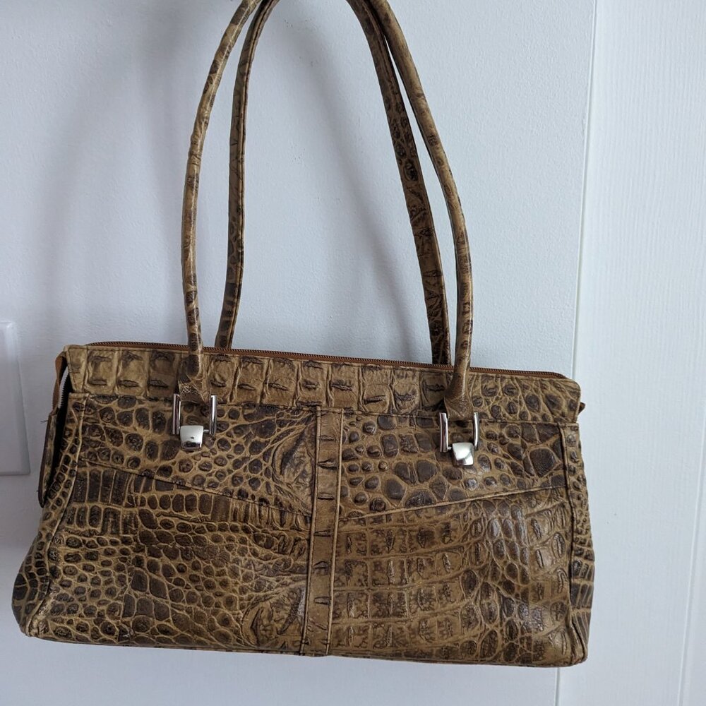 Brazilian brown croc-embossed genuine leather handbag